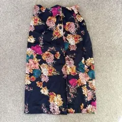 REDYAZEL レディアゼル　花柄ネイビータイトスカート M ウエストゴム