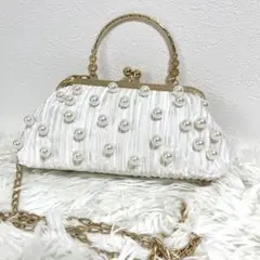 美品】2WAY パーティーバッグ クラッチ ショルダー パール ホワイト 結婚式