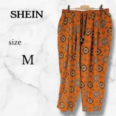 SHEIN 【M】 幾何学模様 イージーパンツ オレンジ ワイド ゴムウエスト