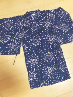 120cm 女の子浴衣　ワンピースタイプ　黄色い帯付き