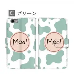 Moo!牛柄手帳型スマホケース グリーン　携帯ケース　Android