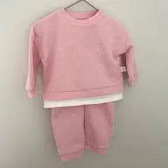 ピンク ワッフル生地 セットアップ