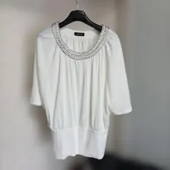 アクアネーム　プリーツブラウス　ホワイト　チュニック　フリーサイズ