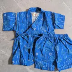 くろわっさんすべべ 甚平 90 花火柄 ブルー 青 夏