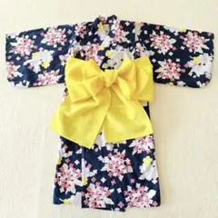 美品　100 2way ワンピース浴衣 浴衣ドレス　ネイビー　花柄　兵児帯