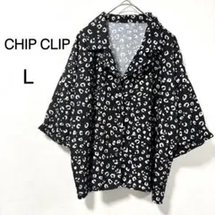 【チップクリップ】シャツ オープンカラー 半袖 レオパード柄 ブラック L