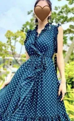 【極美品】kate spadeワンピース ロング ドット フリル グリーン