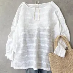 45R フォーティファイブアール 長袖 刺繍 ピンタック 白 ブラウスカットソーのサムネイル
