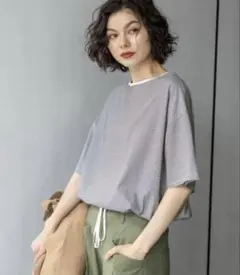 ニコアンド nikoand…サラットドロストワイドTシャツ ボーダー Mサイズのサムネイル