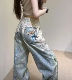 パール装飾 ワイドデニムパンツ パール装飾 ワイドデニムパンツ - メルカリ