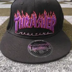 THRASHER　スラッシャー フレイムロゴ刺繍 ブラックキャップ