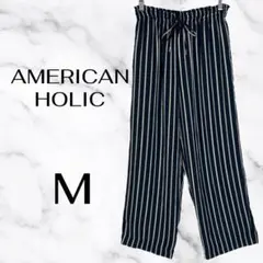 美品✨【アメリカンホリック】ストライプイージーパンツ　ウエストゴム　ブルー　M