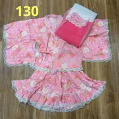 セパレート浴衣ピンク花柄スカート兵児帯付き