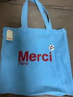 新品 未使用 Merci メルシー トートバッグ 大　パリ購入　缶バッチ付き❤️のサムネイル