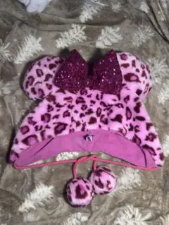 ミッキー耳付きヒョウ柄帽子