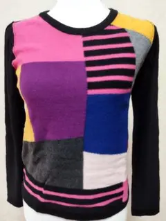 ソニア・リキエル カラフル パッチワーク 毛100% ニットセーター 長袖 40