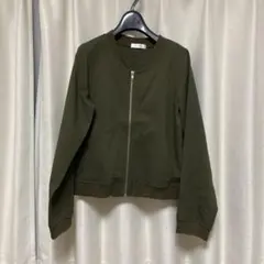 カーキ　羽織　ノーカラー　ジャケット M