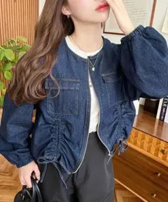ノーカラージャケット デニムジャケット
