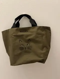 MUVEIL オリーブ色 猫デザイン 保冷トートバッグ