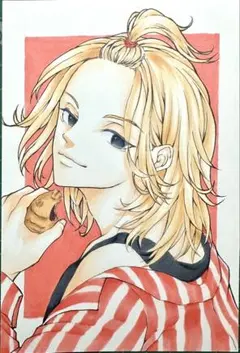 東京リベンジャーズ 佐野万次郎(マイキー)手描きイラスト ファンアート 色紙