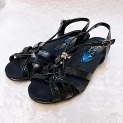 ダイアナDIANA WELL FIT サンダル クロスストラップ　3E 黒　銀のサムネイル