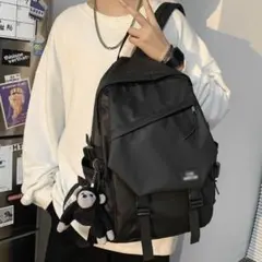 リュック 大容量 通勤 通学 旅行 軽量 男女兼用 ブラック キーホルダー付き