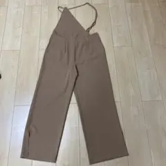 KBF ベージュ ワイドレッグサロペット