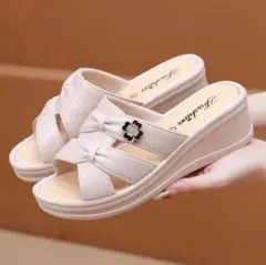 レディース 厚底 サンダル ミュール ウェッジソール リボン 花