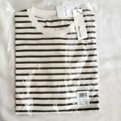【未開封】andme ボーダー 長袖 Tシャツ ホワイト✕カーキブラウン M
