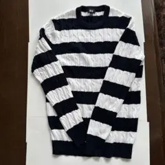 UNIQLO ケーブル編みニット M 黒と白のストライプ
