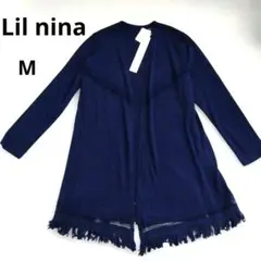 新品Lil nina　ネイビーフリンジカーディガン　M　紺