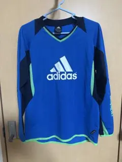 adidas 青 長袖 サッカーシャツ Lサイズ