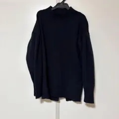 ネイビー ハイネック ニット セーター 長袖