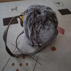 グレー ファー 巾着型 ショルダーバッグ