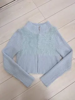 ライトブルー ハイネック セーター　ジップアップ　ファスナー　M 水色
