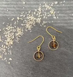 トルマリン　シンプルピアス　ブラウン×ゴールド　10月誕生石　ゴールドフープ