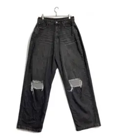 ダメージ加工 ブラックデニム ワイドレッグ