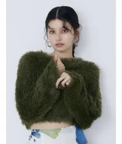 MURUA シャギークロップドニット　カーキ