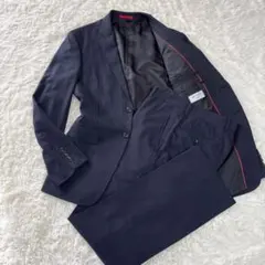 美品 オリヒカ ビジネススーツ セットアップ ストレッチ ネイビー ストライプ