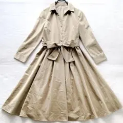 ロペ ベルト付き 七分袖 シャツワンピース 日本製 カーキ ベージュ