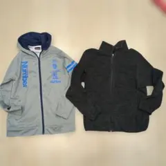 Numberグレー、フード付きパーカー160cm/UNIQLOブラック、フリース