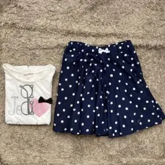 anyFAM 半袖130、ネイビー白水玉フレアスカート130