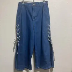 axes femme サイドレースアップデニムワイドパンツ