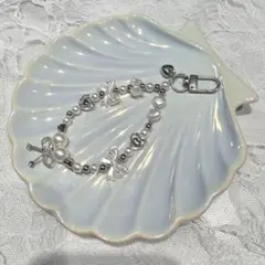 リボン×ハート×パール｜ケータイストラップ キーホルダー No.9