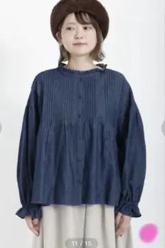新品未使用！Samansa Mos2デニムスタンドフリル襟ブラウス