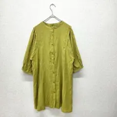 terawear emu トップス シャツ ブラウス ロング丈 襟なし 緑 L