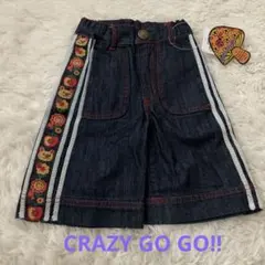 新品【CRAZY GO GO‼︎】花柄刺繍付きデニムフレアパンツ　80〜85㎝