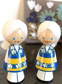 北欧　ヴィンテージ　木製人形　woodendoll ペア　こけし　北欧雑貨
