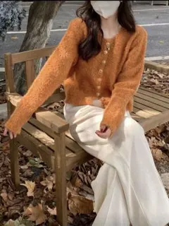SHEIN オレンジ フワフワニットカーディガン