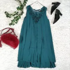 ユナイテッドアローズ◎膝丈ワンピースドレス(S)ノースリーブ バラ お洒落